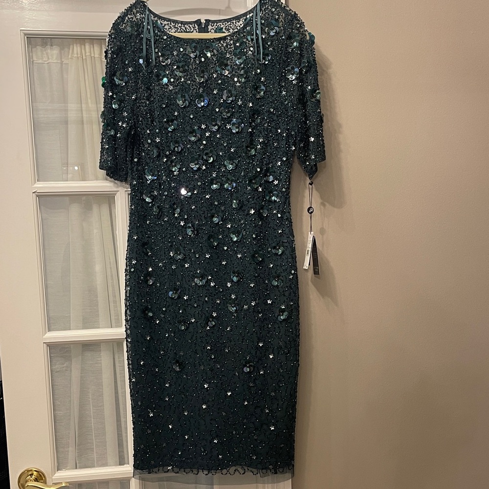 Adrianna Papell Teal Sequin Midi Dress
